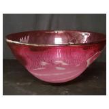 Signed etched glass bowl
