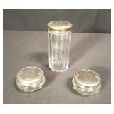Group of sterling silver lidded glass vanity jars