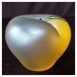 Signed uranium glass apple paperweight