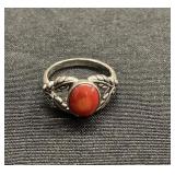 Sterling silver coral ring