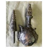 Antique leather flask with 2 stoppers