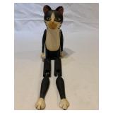 Folk art hand carved wood jointed sitting cat