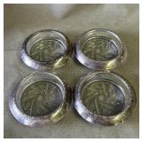 4 Vintage sterling silver glass coasters