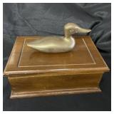 Brass and wood duck decoy box