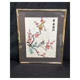 Hand embroidery birds on cherry blossoms