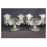 Pair of vintage double glass candlesticks