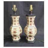 Pair of hand painted porcelain table lamps
