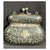 Russian silver Niello coin purse hallmarked