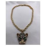Rhinestone leopard chain necklace
