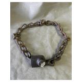 Vintage iron bike chain & lock with key