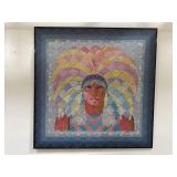 Signed, framed acrylic pointillism on canvas