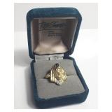 14kt gold Pharaoh ring with diamond and sapphire