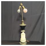 Vintage porcelain and glass table lamp w/ brass