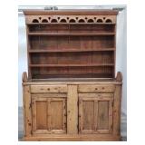 Antique 2-piece pine hutch, as is