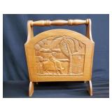 Carved wood magazine rack