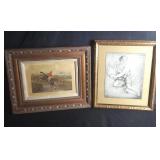 Pair of wood framed prints