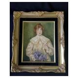 Vintage framed painting on glass