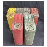 Group of 6 vintage 5 gallon gas canisters