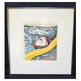 Signed abstract painting embossed A Clark