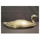 Silver plated duck-form serving dish with Pyrex