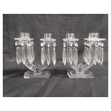 Pair of art deco glass candlesticks with prisms