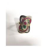 14k gold ring w/diamonds, ruby, sapphire, and