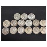 Group of 15 Vintage John F. Kennedy half dollar