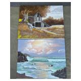 Pair of signed Linda Lee oil paintings on canvas