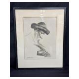 Signed, framed charcoal on paper