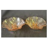 Pair of vintage pink glass candlestick holders