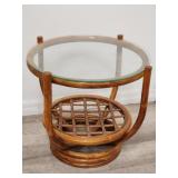 Vintage bamboo & glass top side table