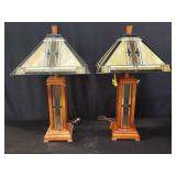 Pair of arts & crafts stained glass table lamp
