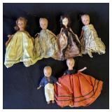 Group of 6 vintage hand painted plastic dolls
