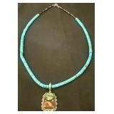 Signed Navajo sterling turquoise necklace