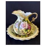 Vintage hand painted porcelain pitcher & plate