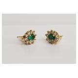 14k gold earrings with diamond and green tanzanite