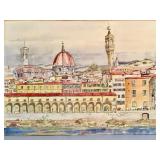 Very large vintage watercolor of Florence,