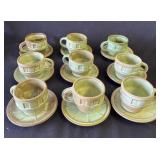 9 Vintage Frankoma ceramic cups & saucers