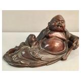 Antique Chinese carved wood reclining Buddha