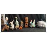 Group of ceramic, carved wood, & pottery figurines