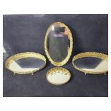 4 vintage mirrored table top vanity trays