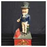 Vintage cast iron uncle Sam mechanical coin bank