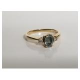 14k gold, diamond and blue topaz ring