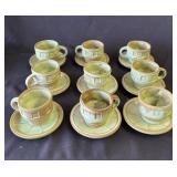 9 vintage Frankoma ceramic cups & saucers