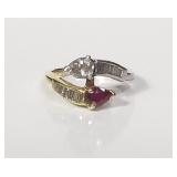 18k gold ring with ruby and diamonds