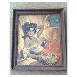 Vintage framed art print, lady