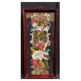 Vintage framed floral embroidery tray