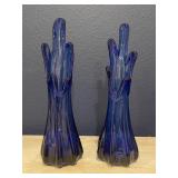 2 vintage cobalt blue vases
