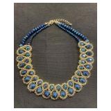 Blue and gold tone necklace