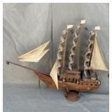 Large vintage wood model sailing boat